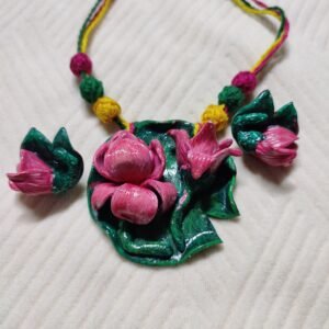 Lotus and leaf necklace set ( 1 necklace and 2 ear rings )