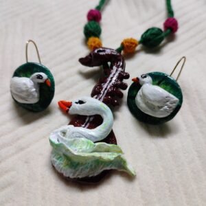 Duck veena necklace with duck in leaf ear ring set ( 1 necklace and 2 ear rings )