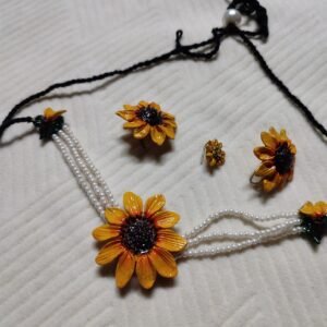 Sunflower choker with earrings and nose pin set ( 1 necklace , 2 ear rings , 1 nose pin )